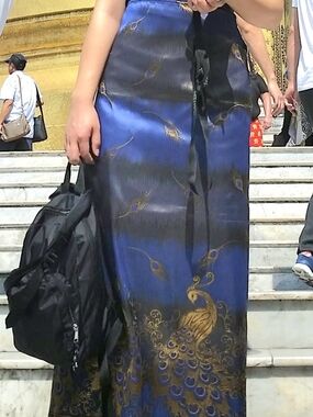 Traditional Thai Skirt - Blue & Gold Peacock Print
